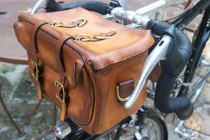 Touring style handlebar bag. All hand made, etc.