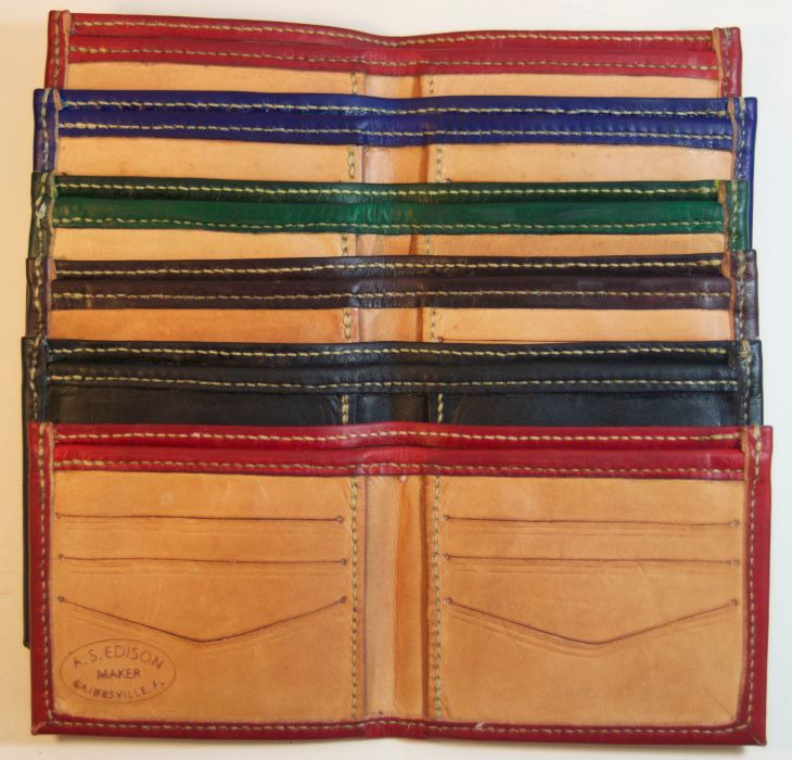 Insides of kangaroo wallets, hand stitched, hand made.