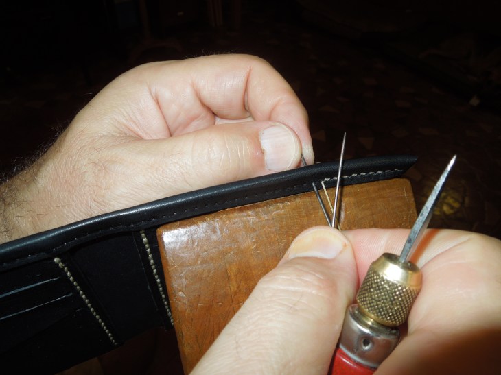This is how I make my wallets. Every stitch is by hand.