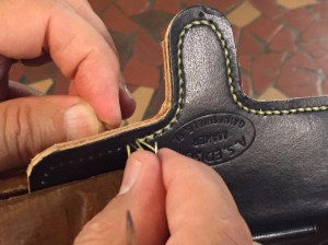 Hand sewing the case